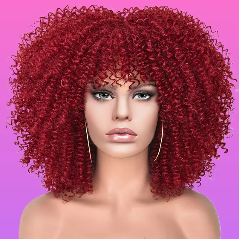 Women's Short Afro Curled Wig - Shoulder-Length Synthetic Hair Wig with Breathable Rose Net Cap (Full Machine-Made Synthetic Fiber), Synthetic Hair Wigs
