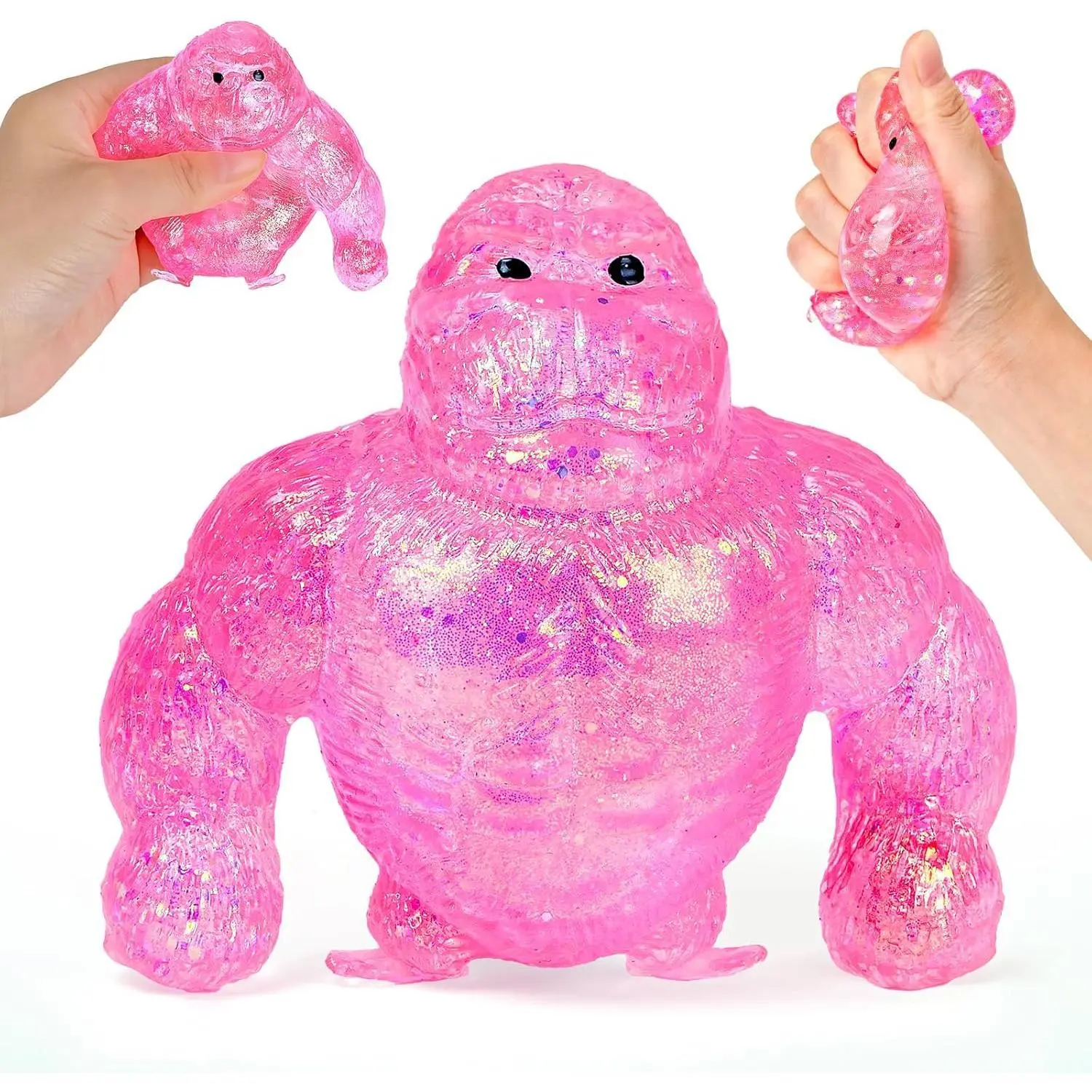 Monkey Squishy Fidget Toys, Sensory Toys for Kids and Adults, Monkey Malt Sugar Filled Stress Balls for Anxiety Stress Relief, Party Favors, Squishy Sugar Squeeze Fidget Toy for Birthday (Pink)