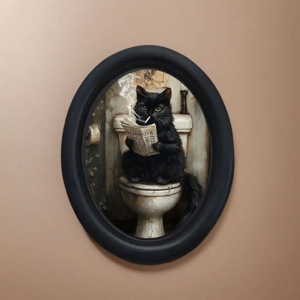 Halloween Cat Toilet Paper Holder Decoration, Vintage Frame, Bedroom Living Room Desk Decor, Halloween Christmas Thanksgiving Home Office Wall Decor, Toilet Accessory