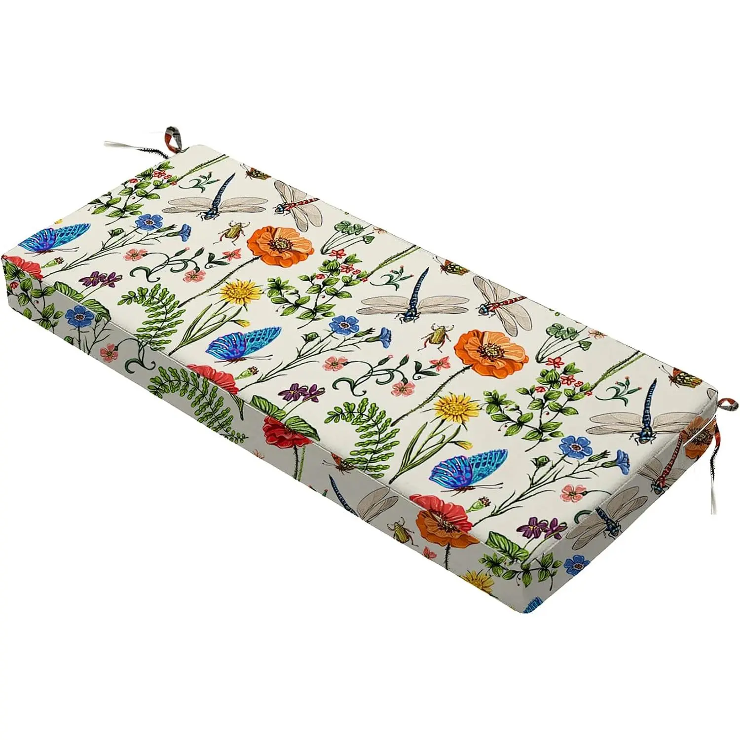 Outdoor Bench Cushion 42x18x3 Inch Thick with Ties - Waterproof UV Resistant Farmhouse Patio Cushion for Porch Swing Chair Yard Deck