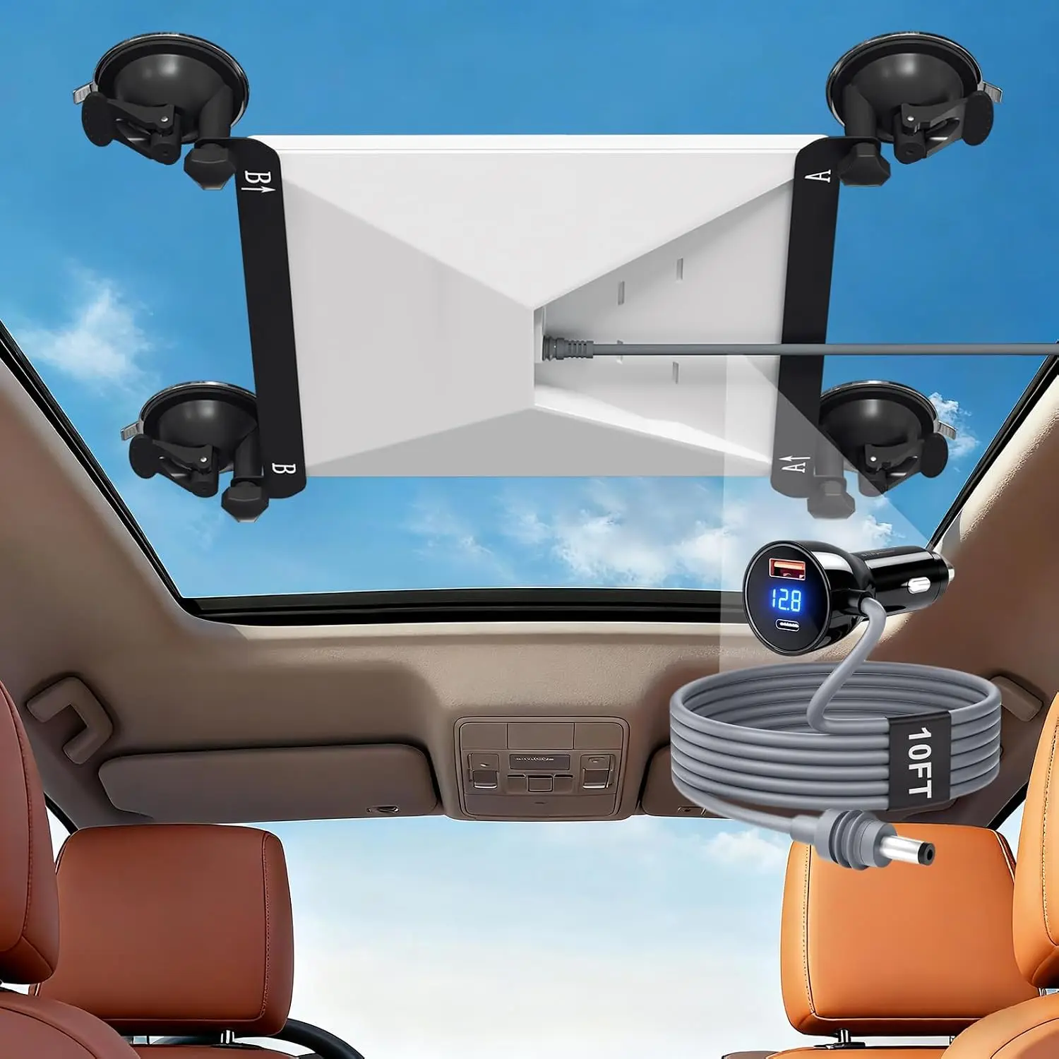 Starlink Mini Suction Cup Mount with 3 in 1  Charger, Secure  Mounting Kit for  Windows & Sunroofs, Rv, Boat,  Glass and Road Trips with 2 Replaceable Suction Cup ﻿