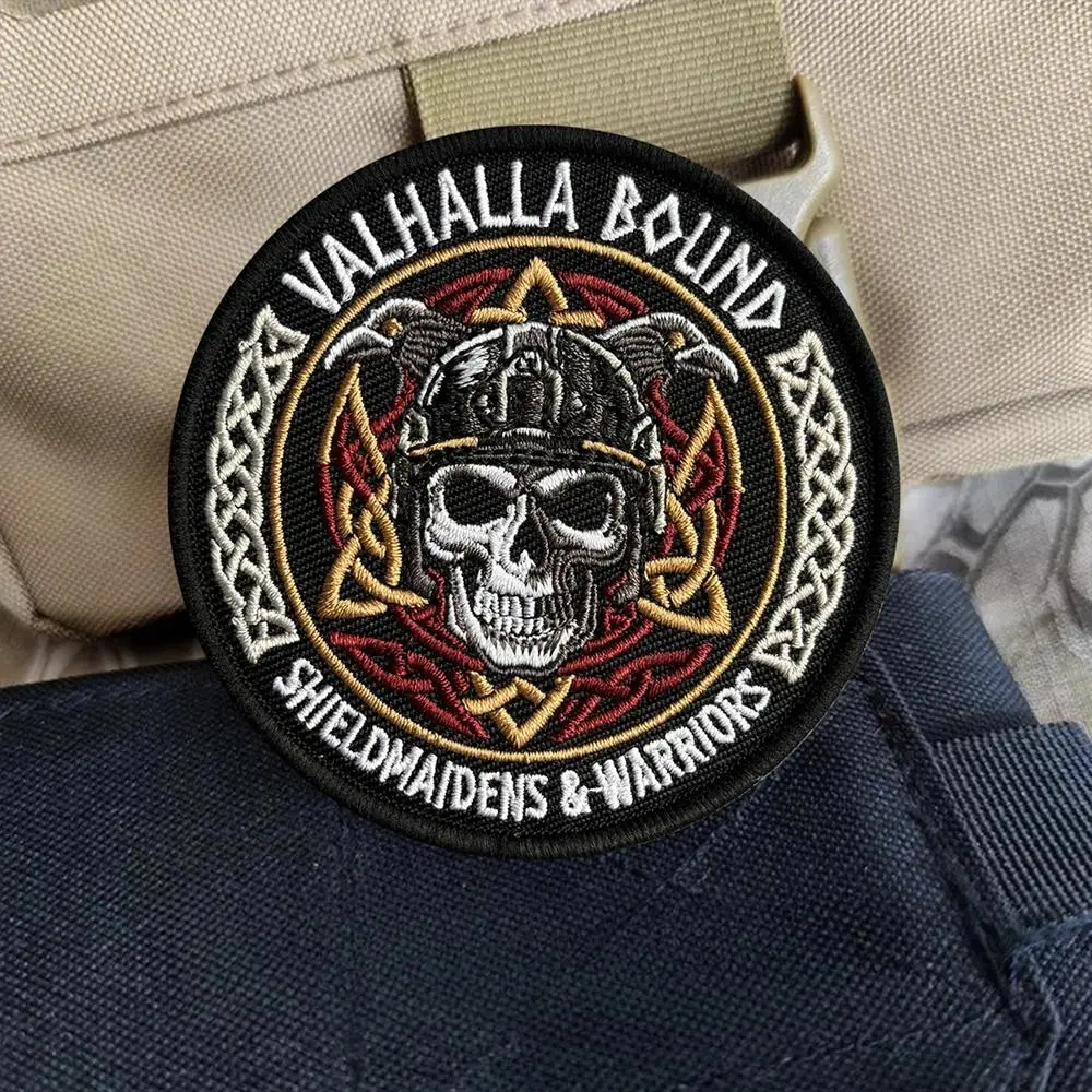 Valhalla Bound Viking Skull Raven Embroidered Patch Tactical Morale Badge Hook Loop Norse Mythology EDC Backpack Airsoft Gear Embroidery Patch