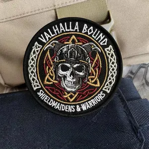 Valhalla Bound Viking Skull Raven Embroidered Patch Tactical Morale Badge Hook Loop Norse Mythology EDC Backpack Airsoft Gear