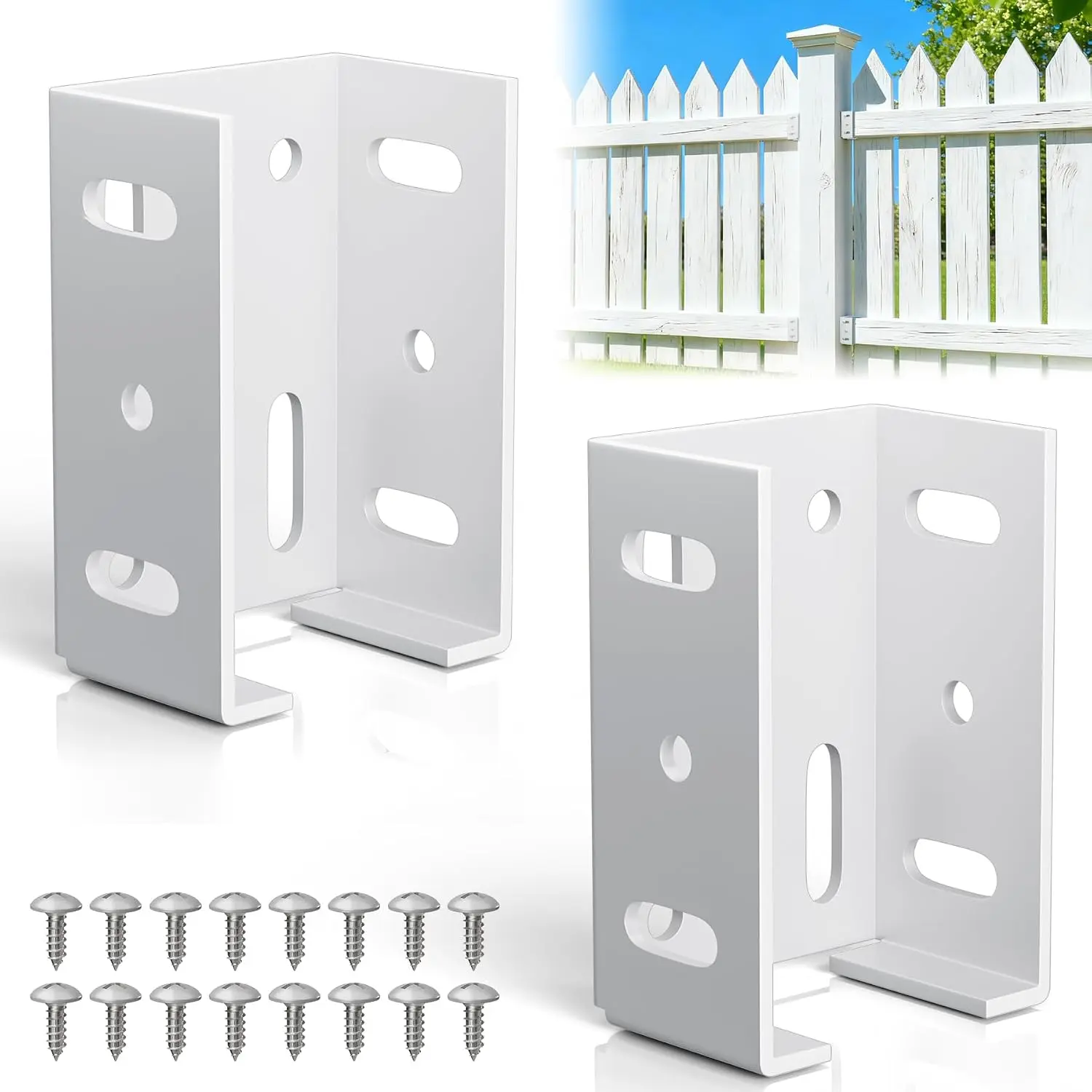 2 count White  Fence Bracket for Vinyl Fence, 2mm Thick Vinyl Fence Bracket   for Plastic, PVC Rails, Fits 1.75" Rails