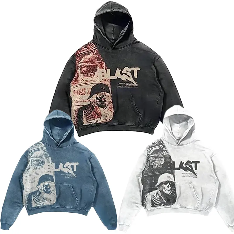 Men's Retro Skull Hoodie "Blast" Logo Graphic Street Fashion Crew Neck Pullover, everyday wear, essential piece, street style, must have item, trendy style, wardrobe staple, wardrobe essential, must have piece