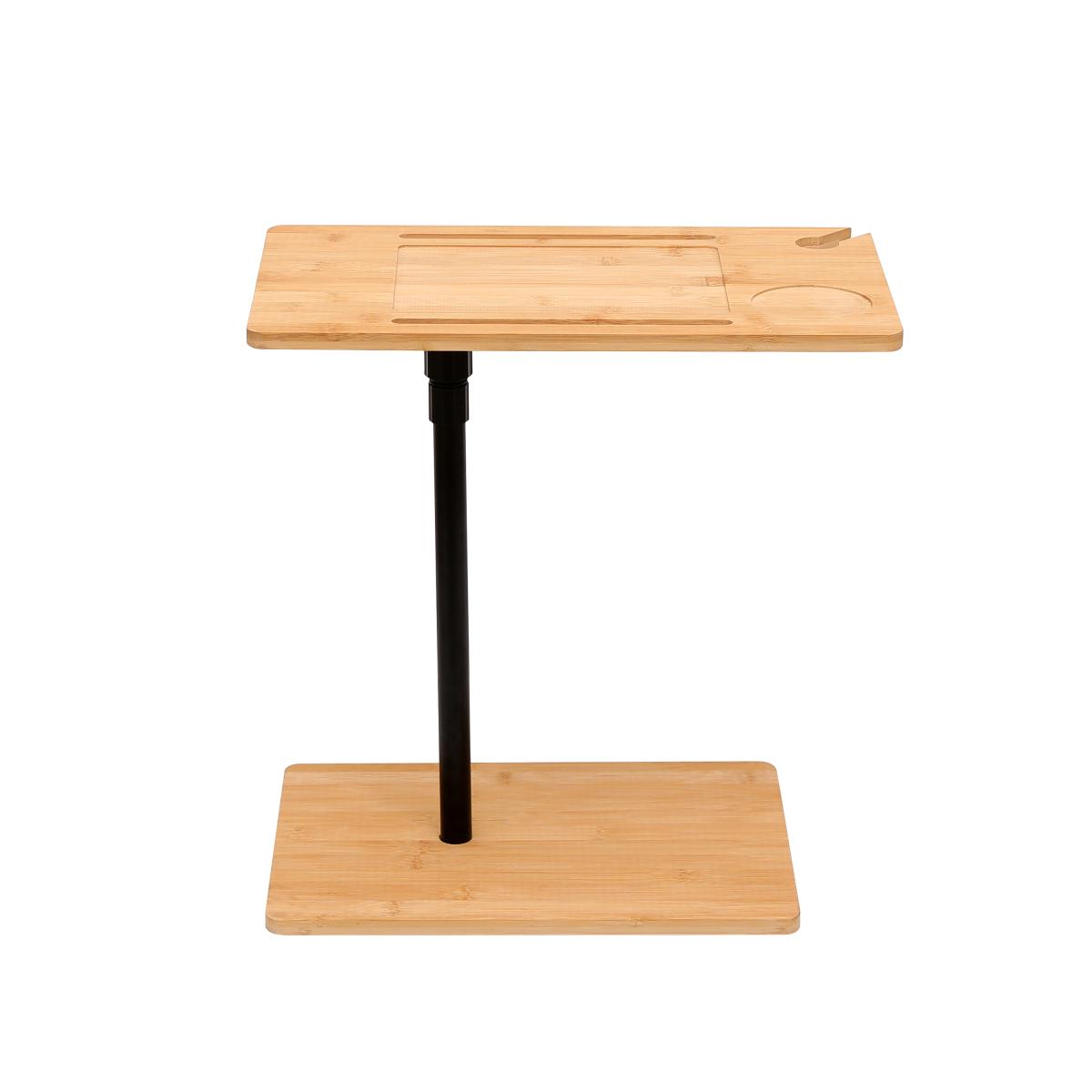 Bamboo C-Shaped Couch Tray Table, Height Adjustable Side Table with Slots & Storage Shelf, 2-Tier Sofa End Table for Living Room Bedroom Bamboo C-Shaped Couch Tray Table, Height Adjustable Side Table with Slots & Storage Shelf, 2-Tier Sofa End Table for Living Room Bedroom