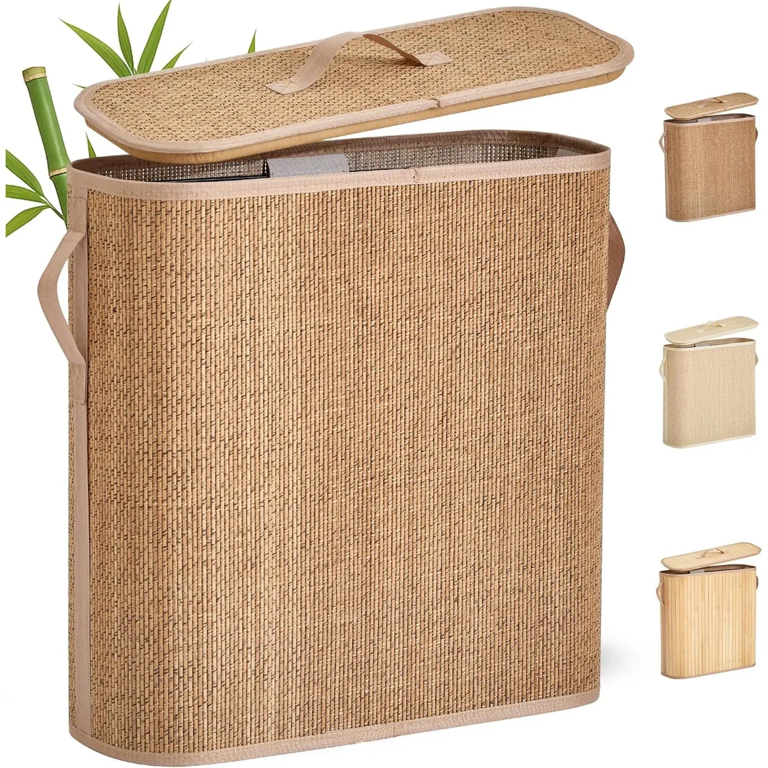 Bamboo Toilet Paper Storage Basket with Lid & Handle - 32L Large Capacity Handwoven Bathroom Organizer for 16 Rolls - Sturdy Stand Holder for Toilet Paper Organization, Carbon Brown