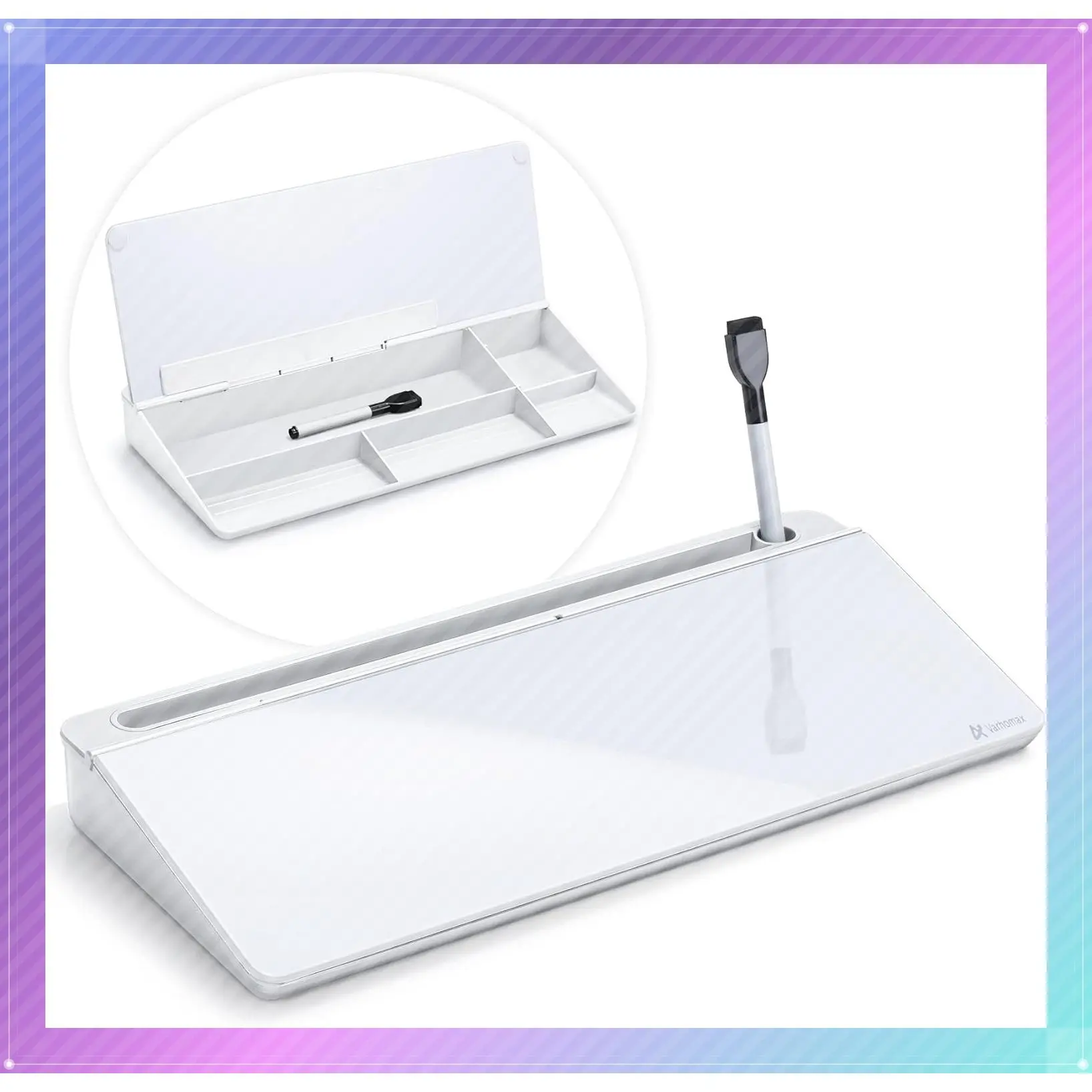 Glass Desk Whiteboard with Storage, Desktop Organizer | To-do List Memo Notepad Dry Erase White Board with Accessories for Home School and Office SuppliesGift