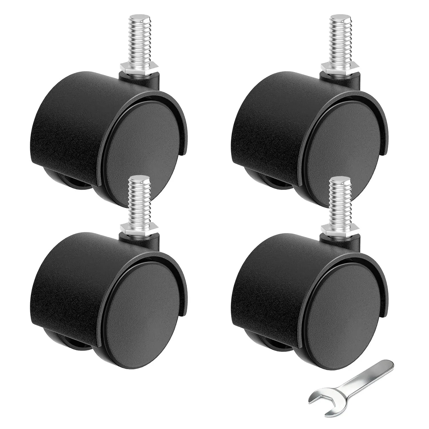 2 Inch Plastic Casters Set of 4, M8 Stem Nylon Furniture Wheel , Threaded Stem Swivel Cart Wheels, Workbench Casters (Black)