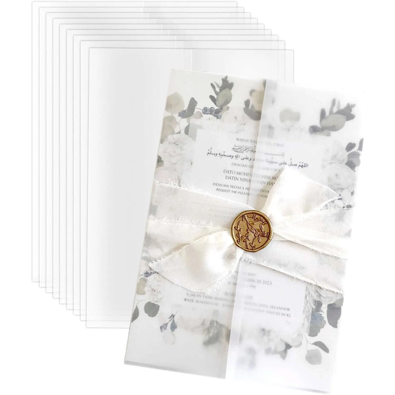 50 Pack Pre-Folded Vellum Jackets for 5x7 Invitations, Translucent | 115GSM Luxury Wedding Invitations Sleeves, Vellum Paper 5x7 Jackets, Vellum Envelope Liners