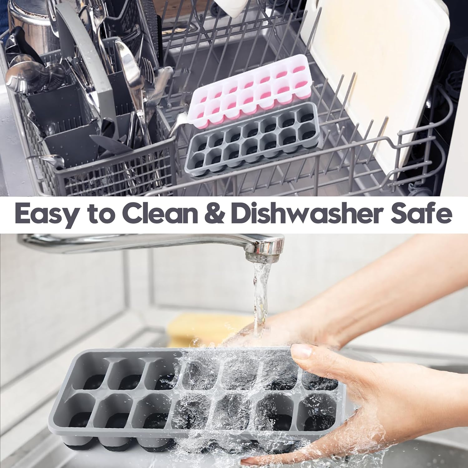 Ice Cube Tray 4 Pack, Easy-Release & Flexible 56 count  Ice Cube Trays with Spill-Resistant Removable Lid, Stackable Ice Trays with Covers for Freezer,