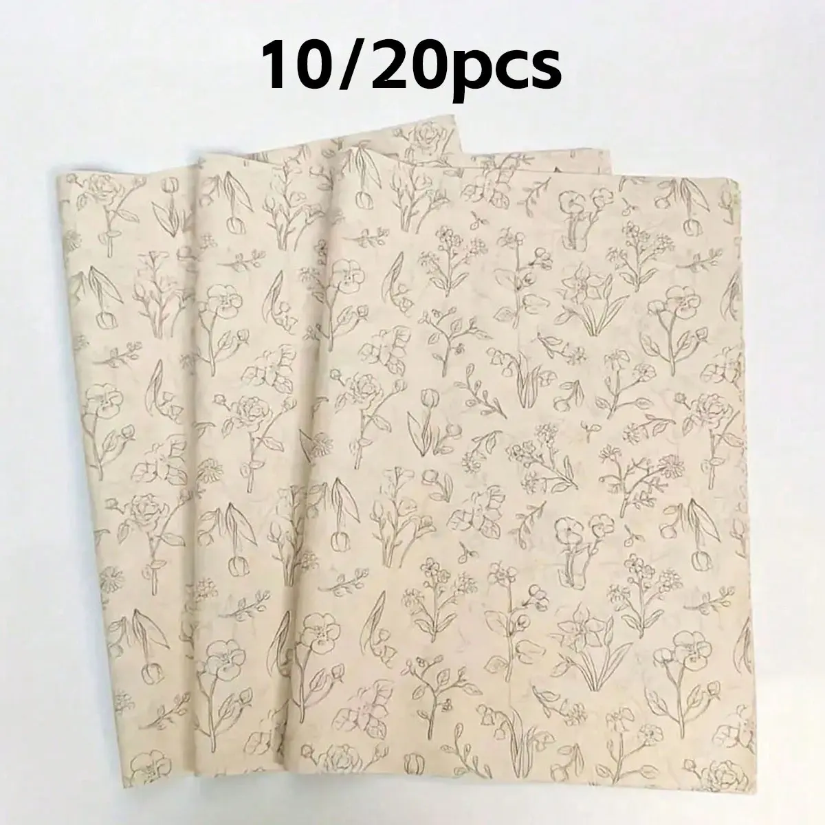 Floral Pattern Semi-Transparent Paper, Wax Coated, 20x14 Inches, Ideal for Decor, Wedding, Birthday Gifts, Bouquet Wrapping, DIY Crafts