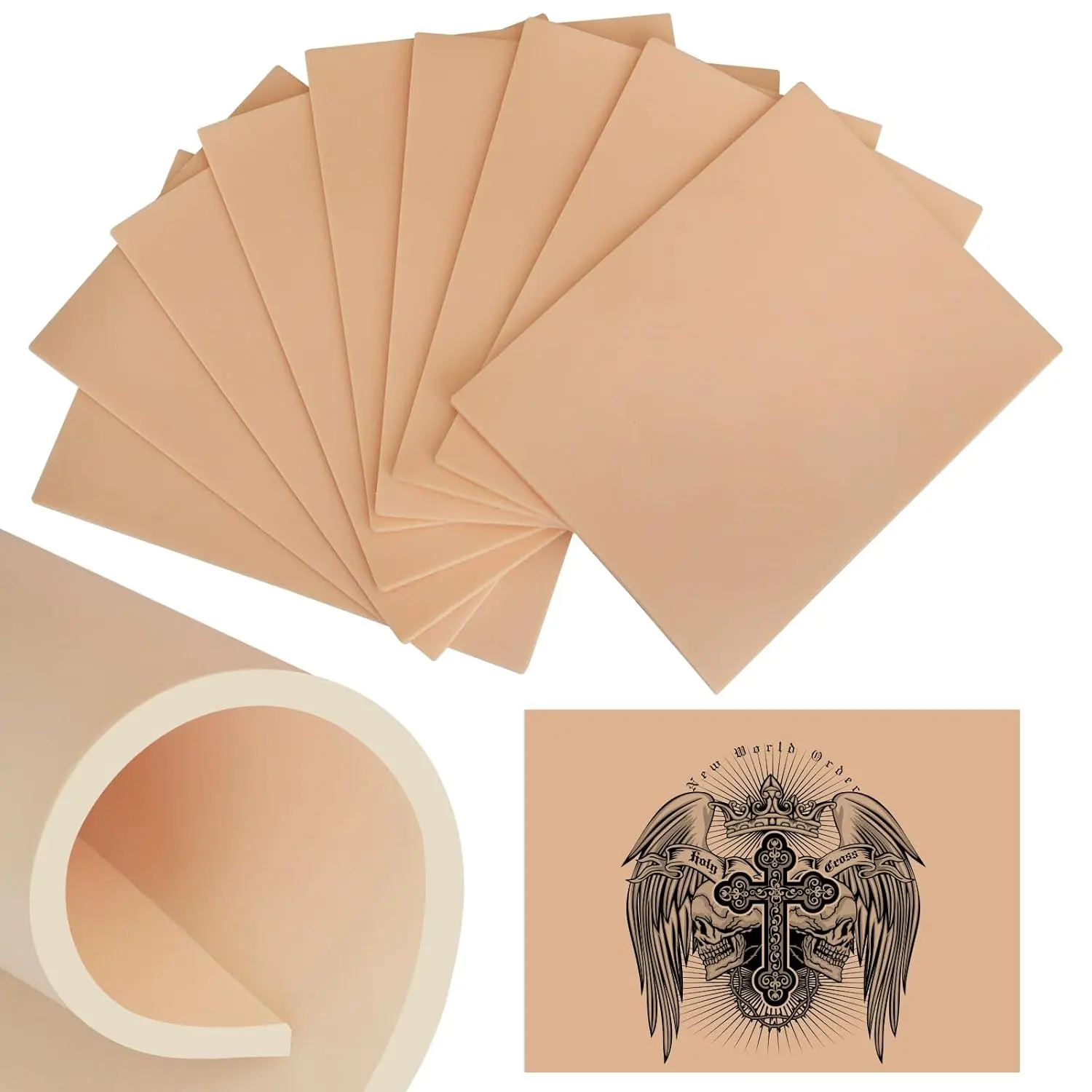 8x6 in Durable Soft Double-Sided Rubber Synthetic Tattoo Practice Skin - 0.05in Realistic Reusable Training Skin for Beginners, Clean After Use, Available in Bulk Packs