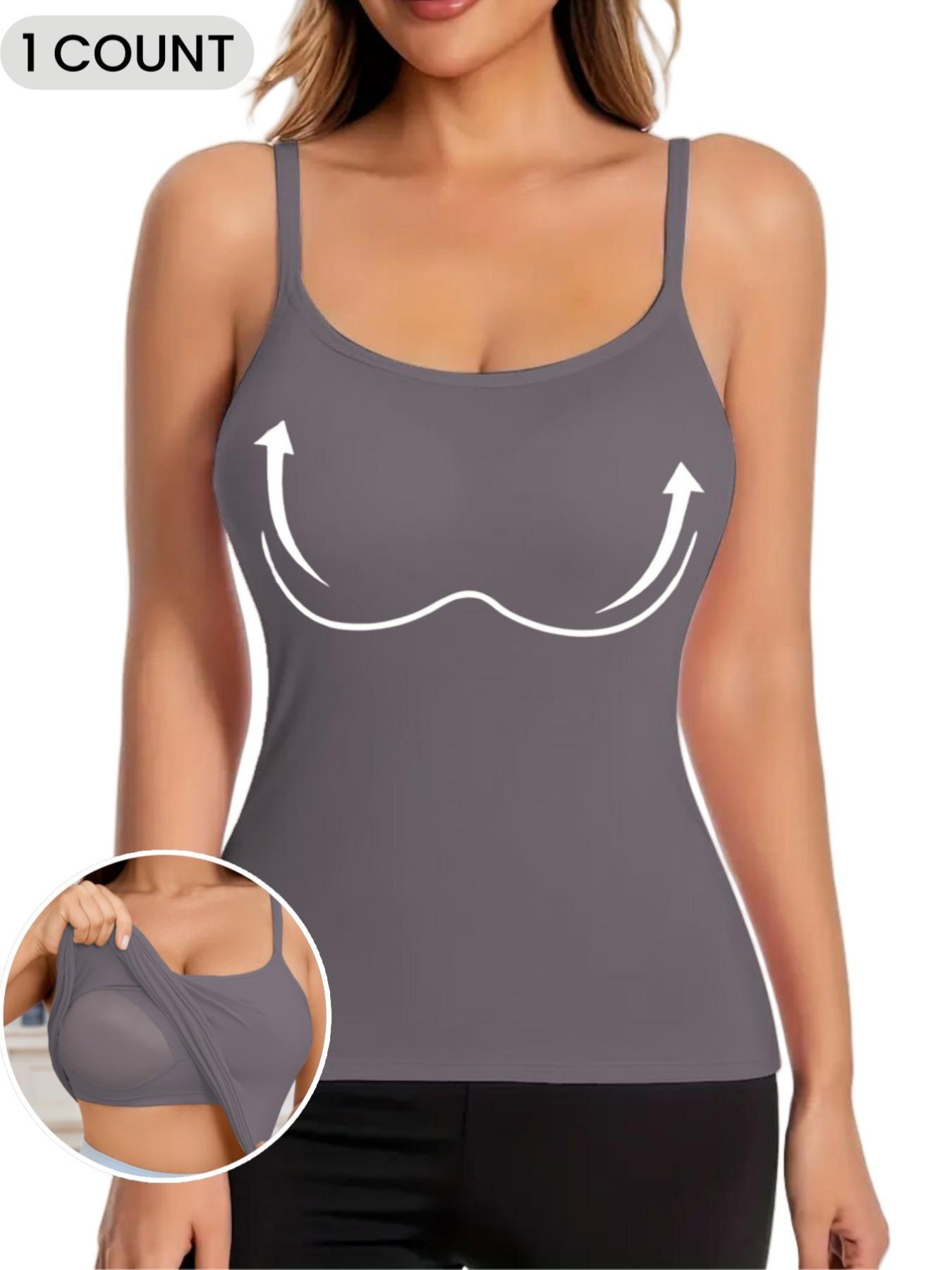 Women's Solid Color Padded Shapewear Cami Top, Adjustable Straps,Breathable Comfortable Shaper Top, Built in Bra,Tummy Control Compression Shapewear for Daily Wear or Outdoor,Ladies Underwear for Fall & Winter,Soft Stretch Fabric,Keep Warm Lingerie