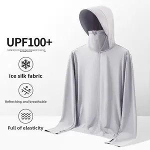 Outdoor sports ice silk men's summer wide brim uv protection sunscreen thin breathable fishing jacket