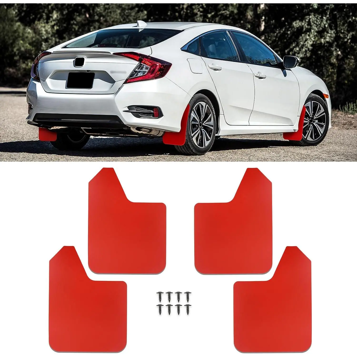 DREAMOTOR Universal Car Mud Flaps 4PCS Flexible Splash Guards Set for Front & Rear, Bendable Cuttable Mudguards Dirty Fenders Car Exterior Accessories for Pickup, Truck, SUV, Van(Red)