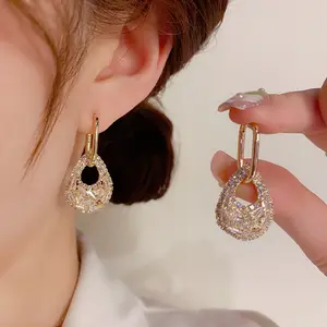 Elegant Full-Zircon Water Drop Double-Wear Ear Clip DDES0948, Fashionable Earrings with Unique Design for Women