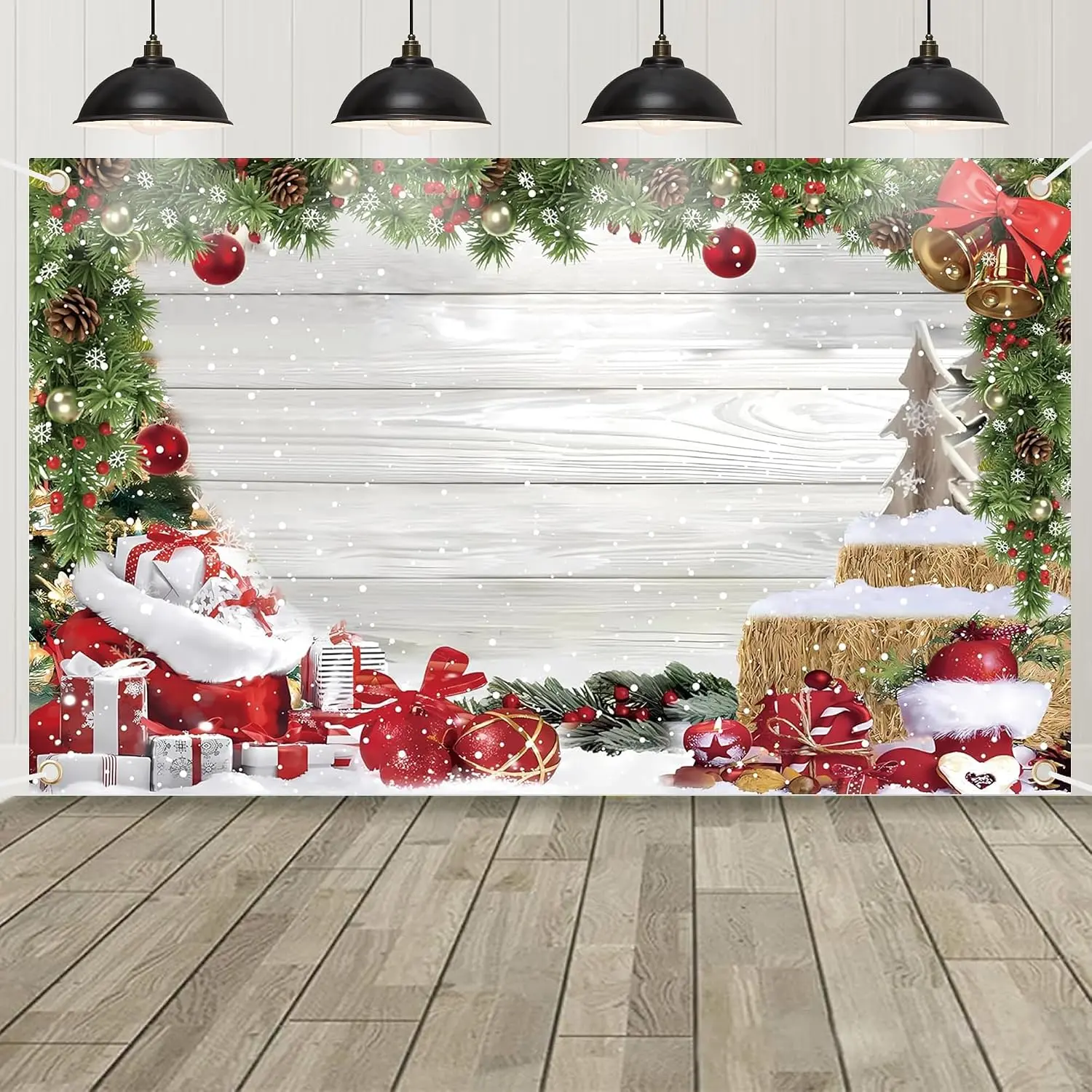 Christmas Backdrop Christmas Rustic  Photography Backdrop Xmas Tree Snow Wall Background, Xmas Party Supplies Party Banner Decorations Backdrops