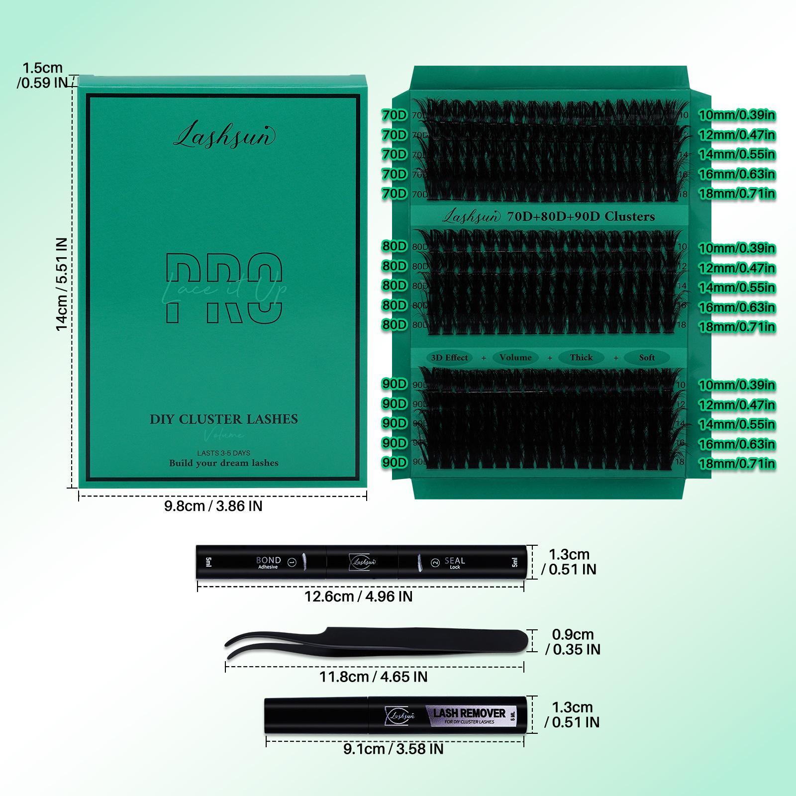 Mixed Length False Eyelashes Kit, Eyelash Extension, 1 Set Mixed Length 3D Effect Volume Cluster Lashes, Long-lasting Lashes Kit with Lash Bond & Seal & Tweezers, Makeup