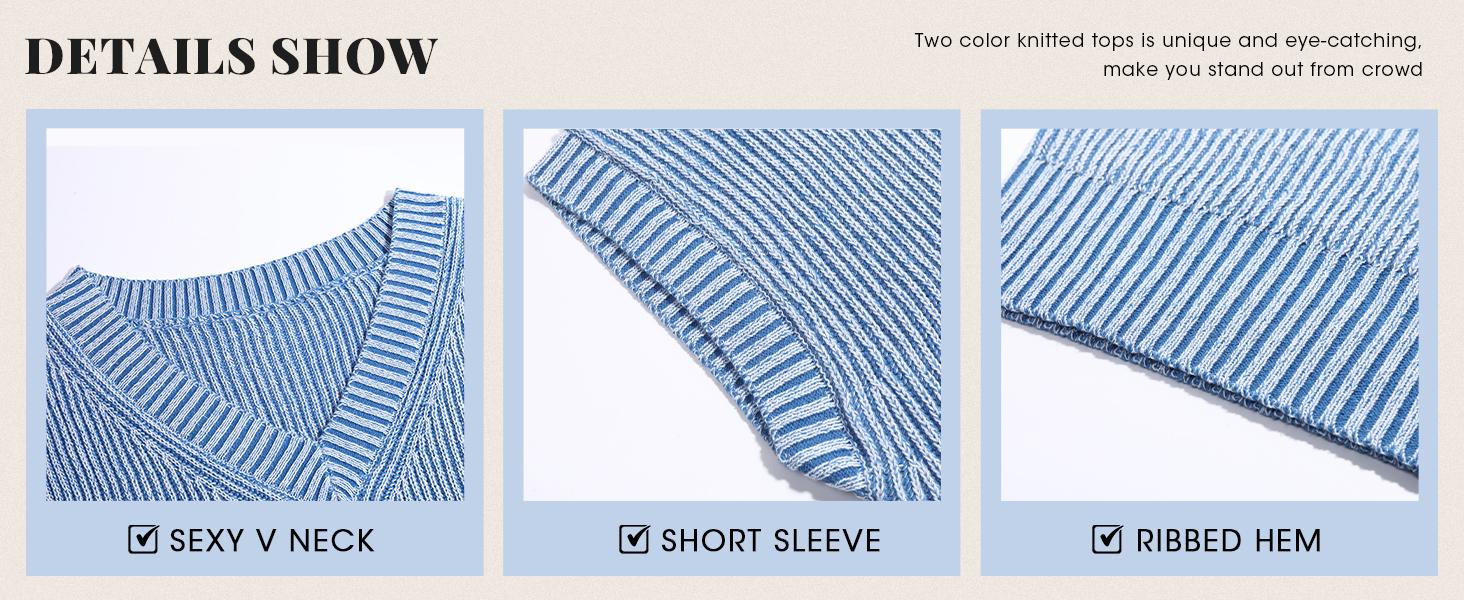 Saodimallsu Womens V Neck Short Sleeve Sweater Summer Lightweight Cap Sleeve Casual Loose Knit Pullover Tank Tops Knitwear