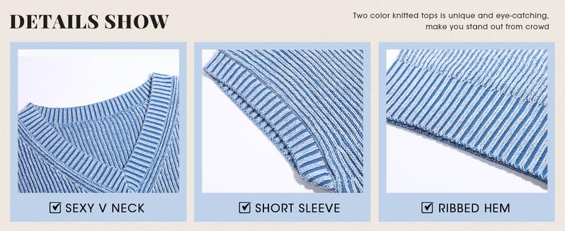 Saodimallsu Womens V Neck Short Sleeve Sweater Summer Lightweight Cap Sleeve Casual Loose Knit Pullover Tank Tops