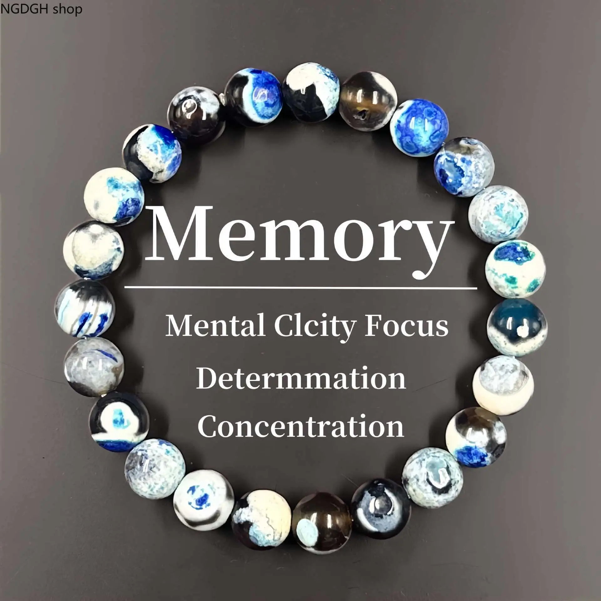 Blue White Marble Beaded Bracelet - Natural Stone Stretch Bracelet for Men Women, Adjustable Elastic Crystal Bead Bracelet, Casual Daily Wear Jewelry