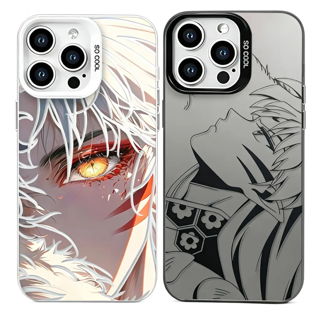 Viral Inuyasha Sesshomaru Couple Phone Cases for Anime Fans, iPhone Series (17 Air, 16 Pro Max, 15, 14 Plus, 13, 12, 11) - Color Eye, Mono Line Sketch, Silver Metallic Hard Cover Metallic Shell, Perfect Birthday Gift