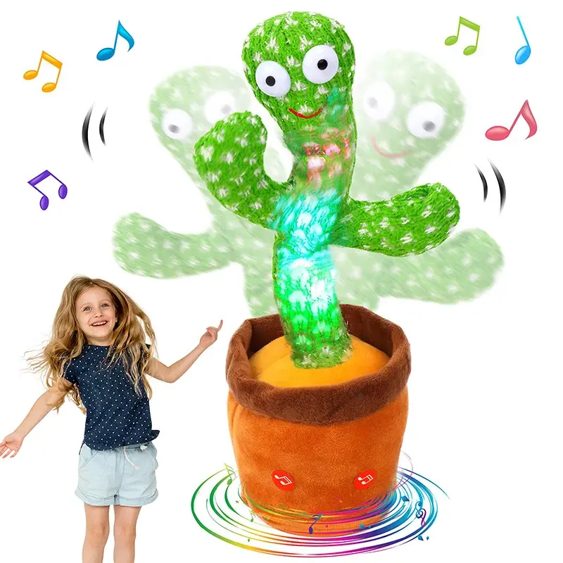 Cute Look Dancing Cactus Stuffed Toy - 120-Song Speaker, USB-Powered, Battery-Powered, Voice Repeat, Cactus Dancer for Kids' Play, Toys for Tots, Kids Gift