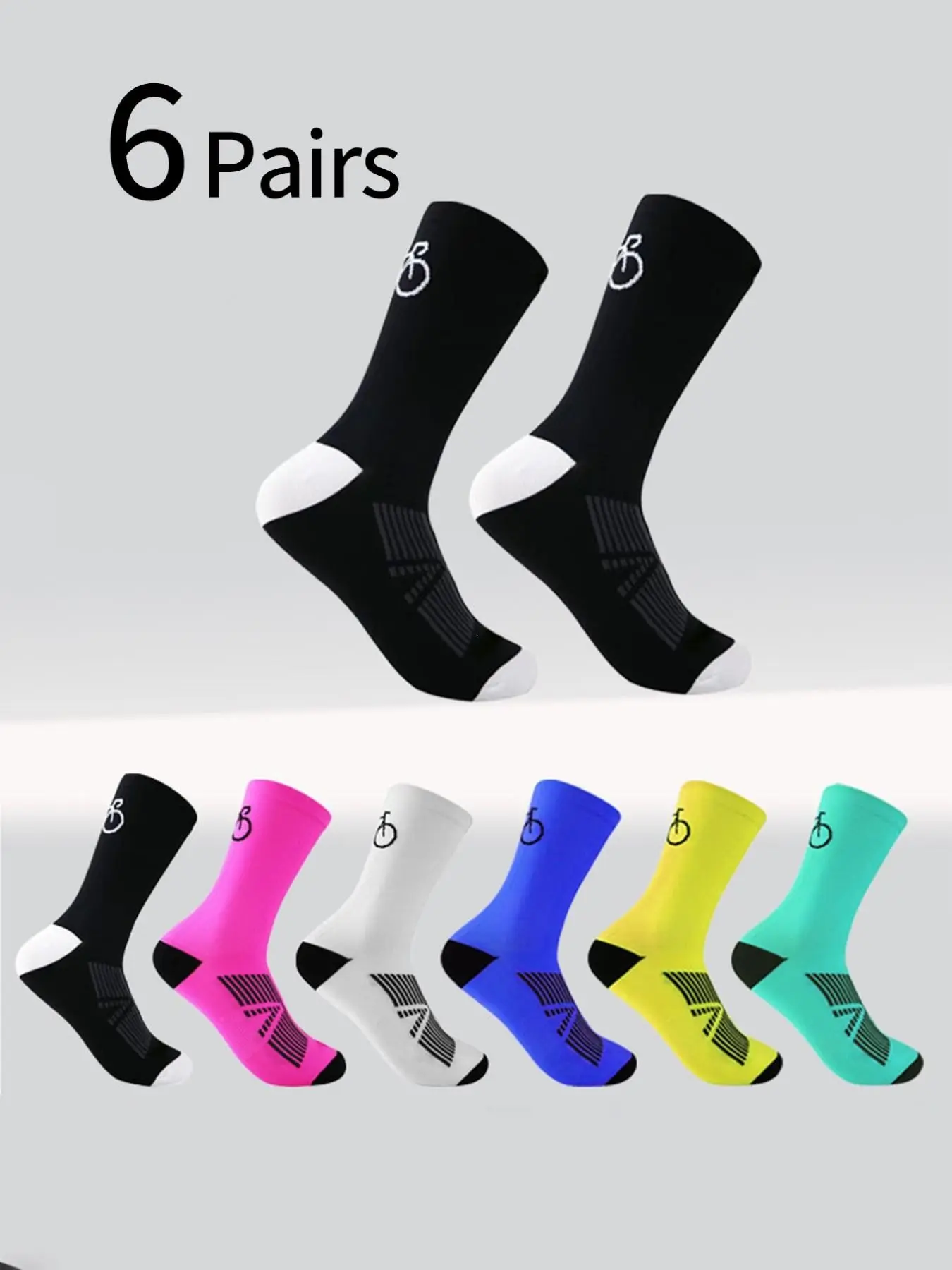 6 Pairs Youth Cycling Socks, Compression Quick-Dry Breathable Durable Training Socks, Marathon Hiking Running Socks, Unisex Mid-Calf Socks