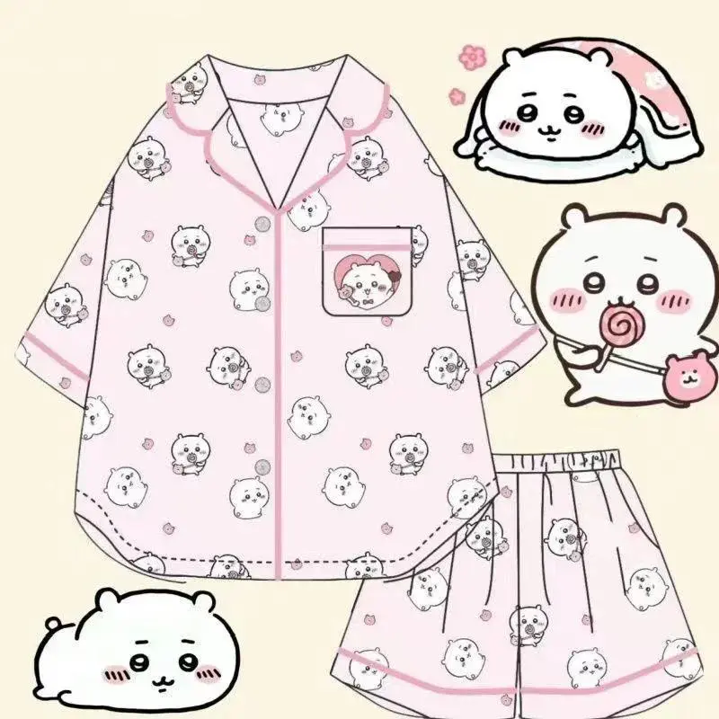 yiji Cute Pajamas Hachiware USAGI Summer Short-sleeved Pajamas Cartoon Home Clothes Set Can Be Worn Outside