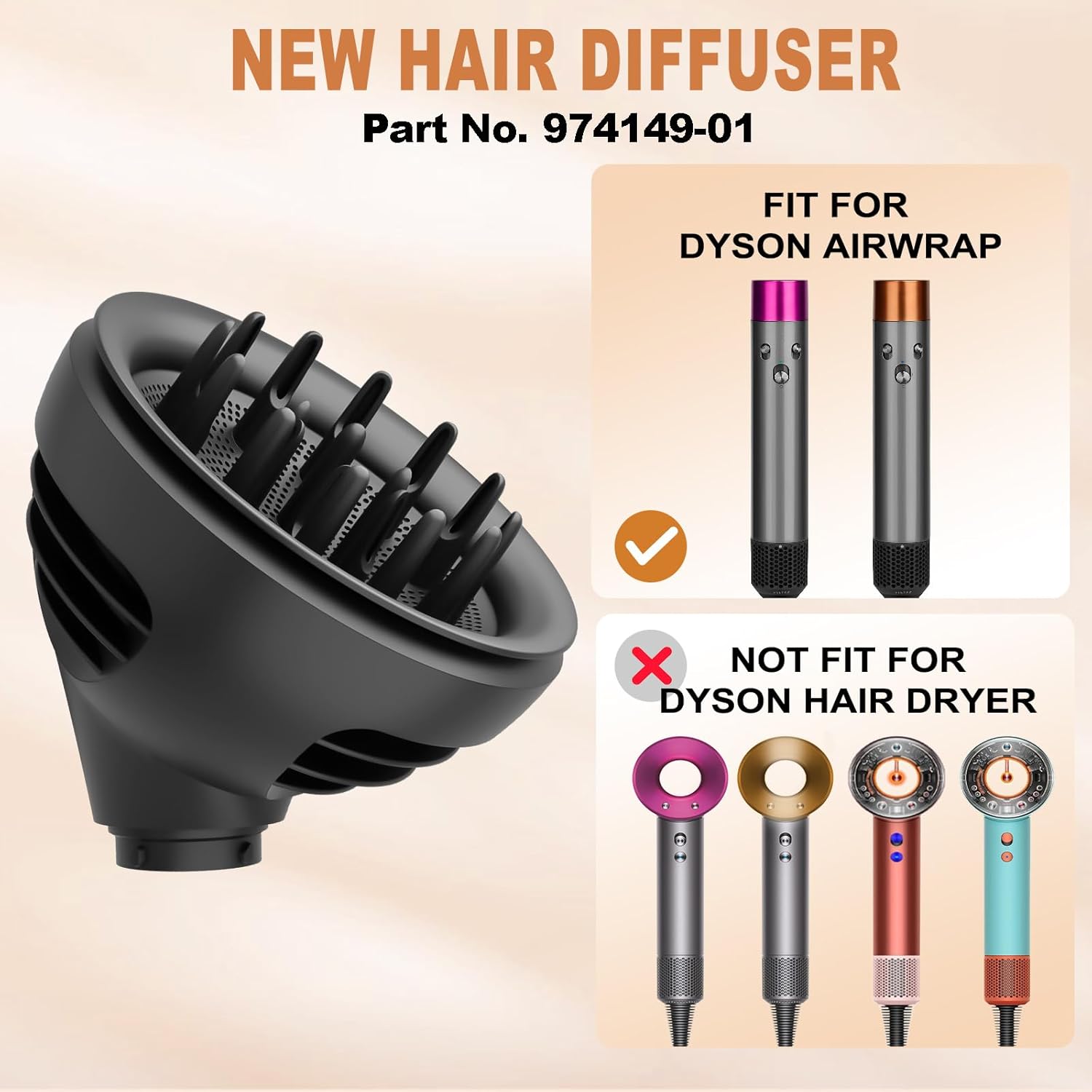 Curl Diffuser Attachment for Airwrap, Upgraded Nozzle Dome and Diffuse Modes for Faster Drying and Defined Curls, Grey