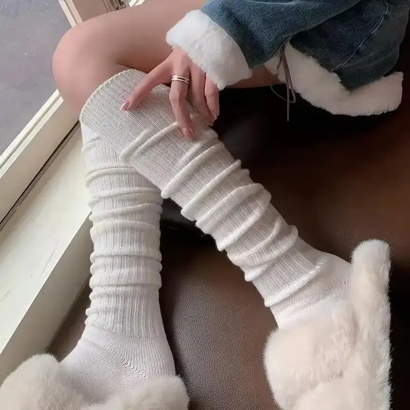 Women's 5-Pair Thick Cute Slim-Fit Solid Color Calf Boot Socks with Side Stripes, Textured Casual Lady Socks, Baroque Glamorous Funky Fashion Basics, Machine Washable Fall-Winter Necessities