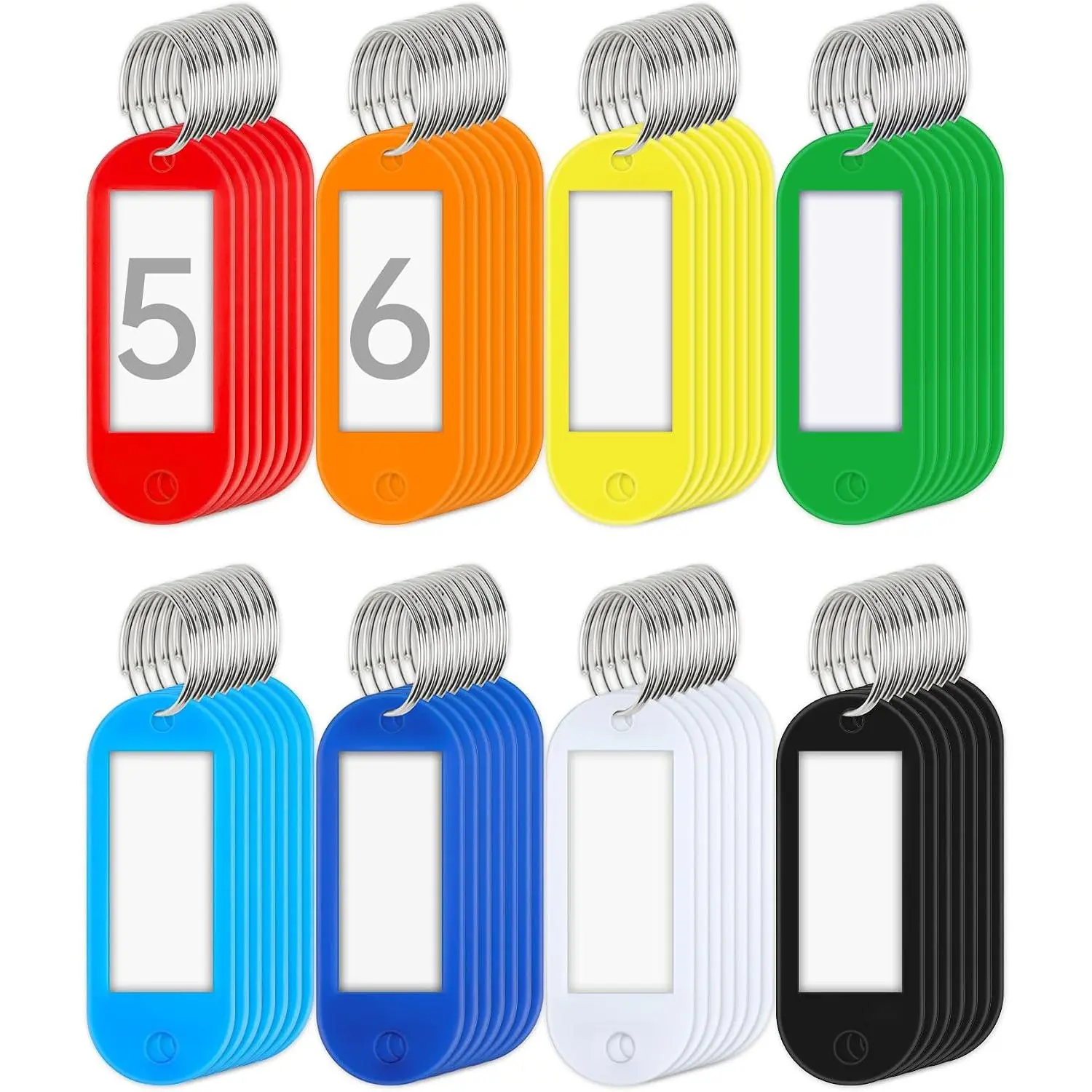 56 Pack Plastic Key Tags with Key Chain Ring, Writeable Key Label Tags - 8 Colors