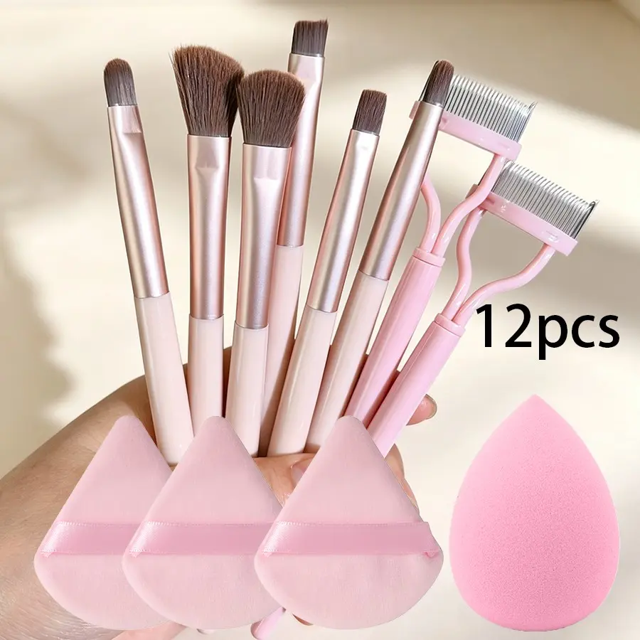 12-Piece Eye Brush Set, Includes Lash Separator, Velour Triangle Powder Puff, Eyeshadow Blush Brow Brush, Professional Makeup Brushes