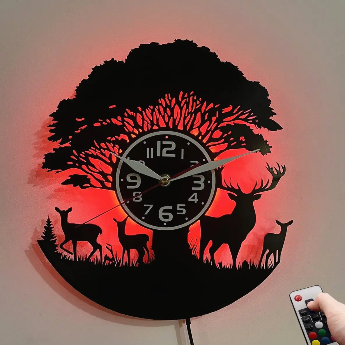 11.8 Inch LED African Animal Vinyl Wall Clock | 7 Color Changing Backlight, Silent Laser Cut Wildlife Wall Decor, Gift for Living Room & Bedroom