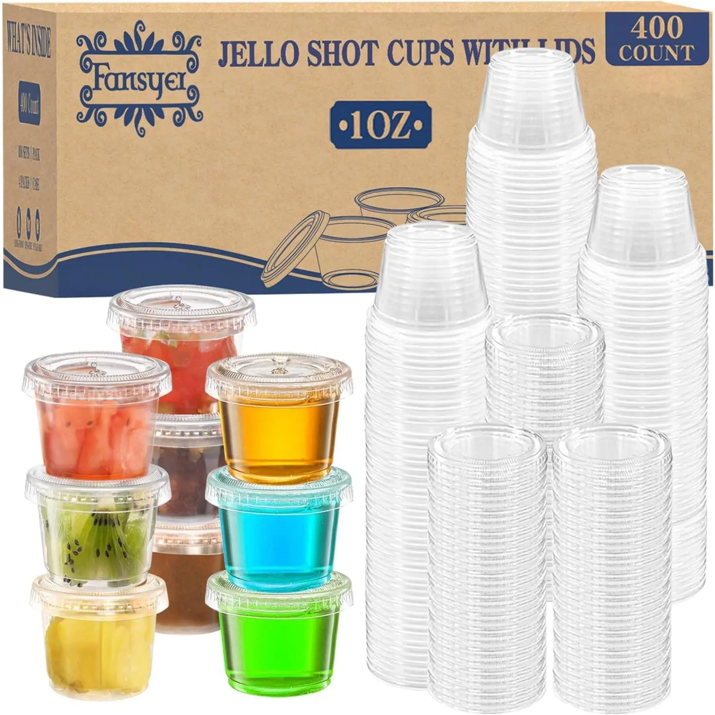 400 sets 1 oz Disposable Small Clear Plastic Containers with Lids for Jello Shot Salad Dressing Condiments Sauce Snacks
