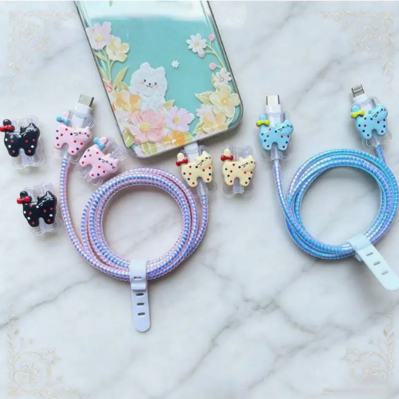 4-Piece Cable Protector Set, 12-15/16 Inch Anti-Break Charging Cable Sleeve, Type-C and Lightning Data Cable Protection