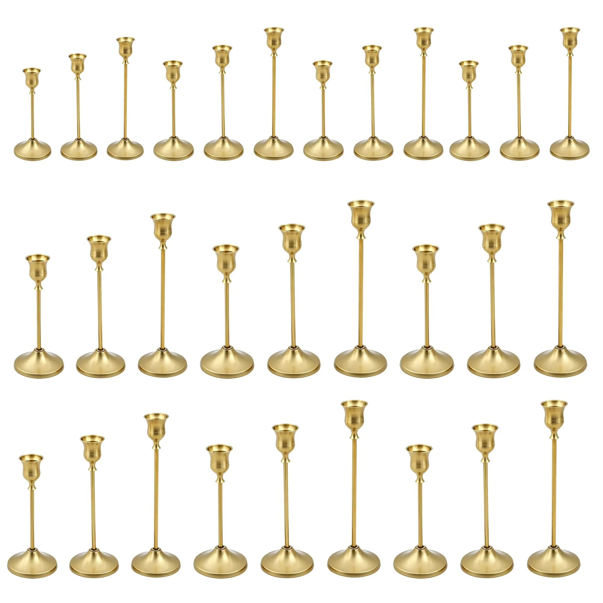 Vintage Brass Candle Holders, Conical Design, Perfect for Fireplace Parties Restaurants, Set of 10 Pieces