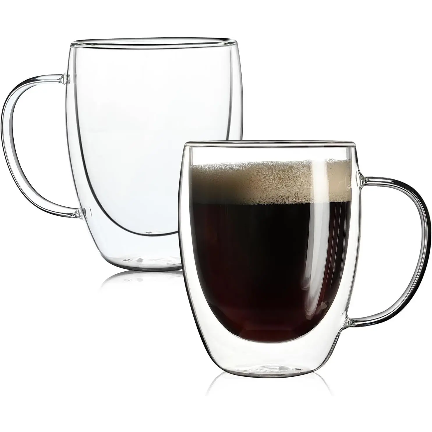 2 Pack Double Walled Glass Coffee Mugs with Handles, Large Insulated Layer Coffee Cups, 12oz Clear Borosilicate Mugs, Perfect for Cappuccino, Tea, Microwave SafeGift