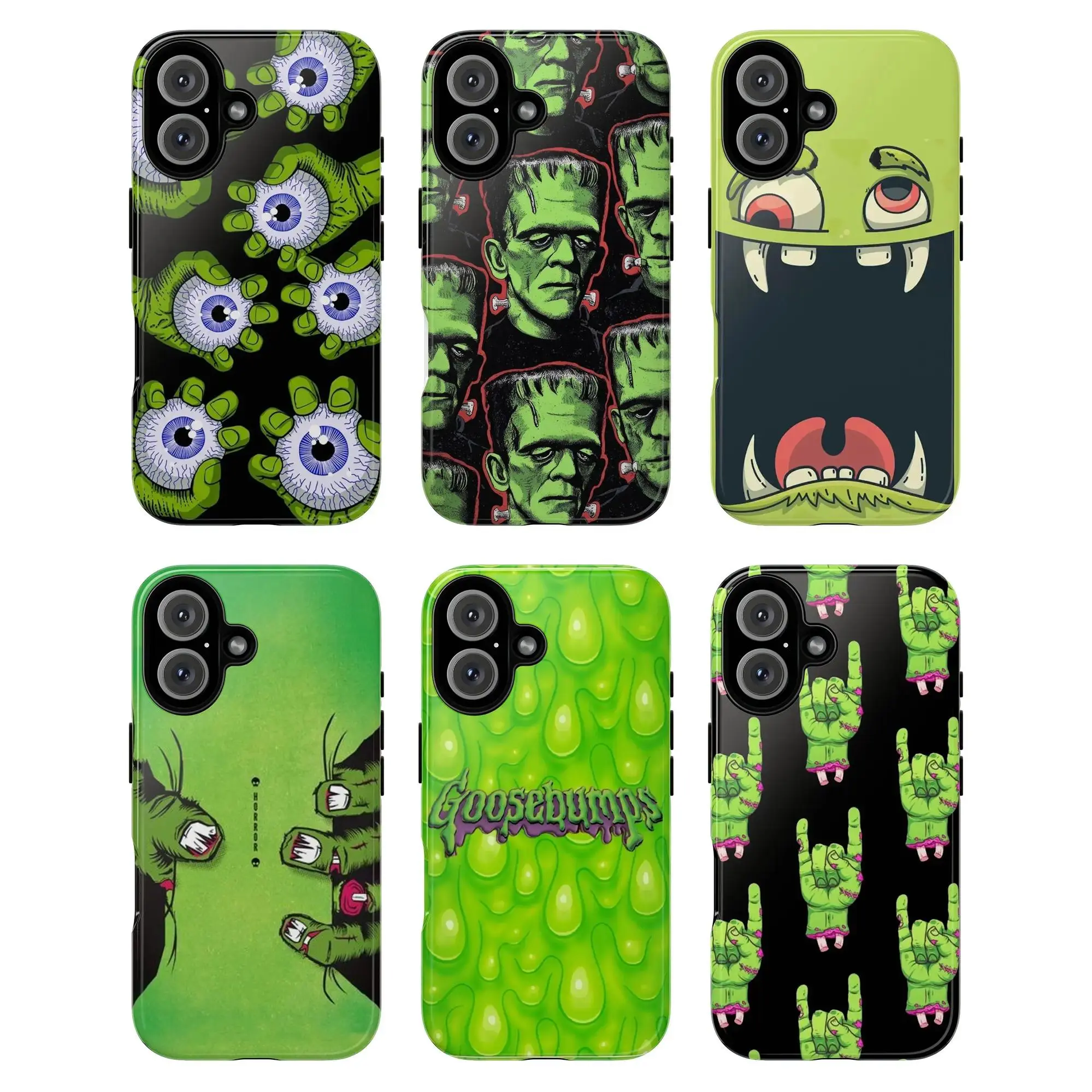 Monster Mash Phone Case, Cool Frankenstein Eyes and Green Slime Textures in Featuring Goosebumps and Rock Hand Patterns, Baddie Aesthetic Gift Fashion Vibes Trending Now Suitable for iPhone 17-11 Pro Max/Plus and  Samsung Galaxy S23-25