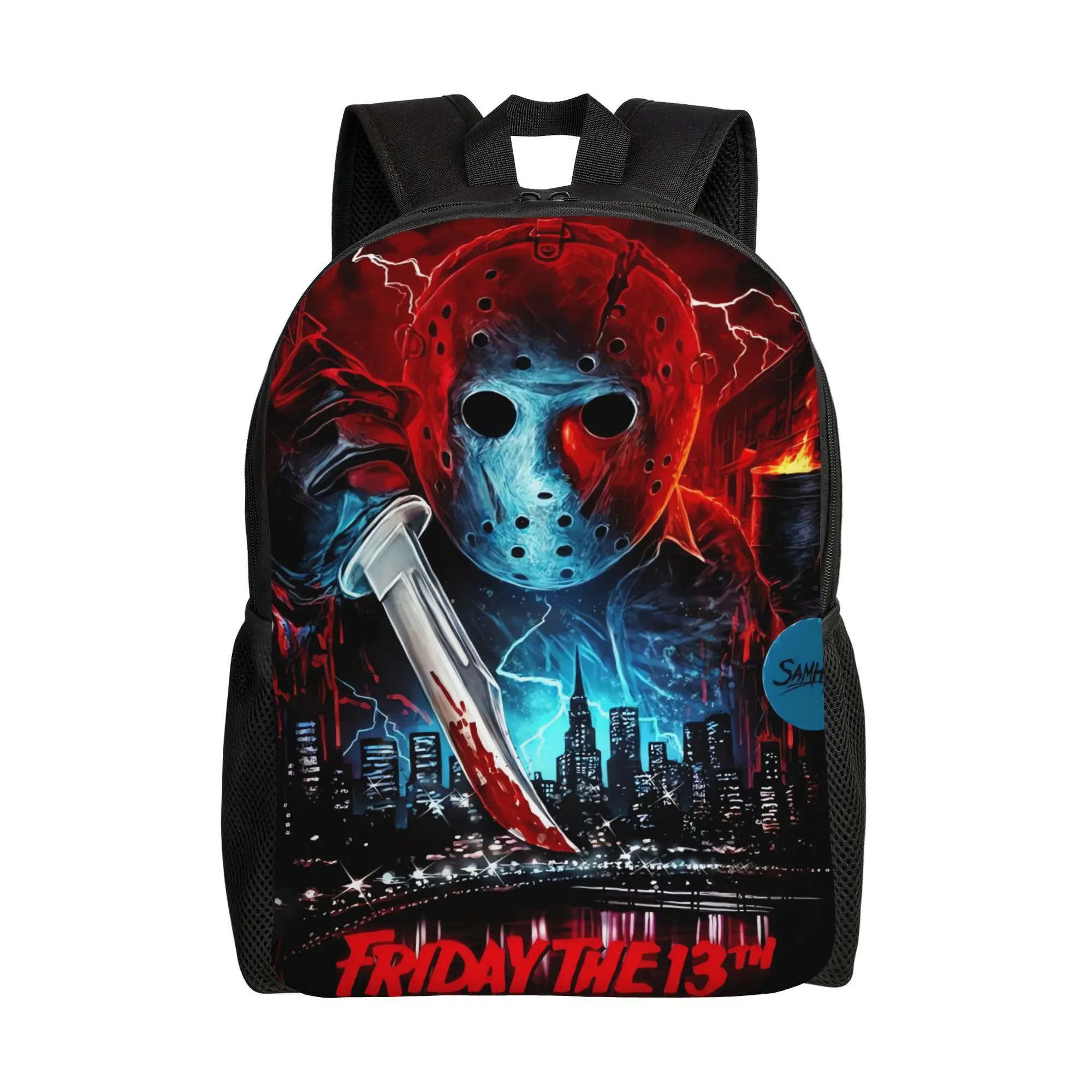 Classic Single-Layer Polyester Jason Voorhees Design Zip Backpack - Jason Print, Friday the 13th Design, School Supply for Students, Everyday Carry Bag