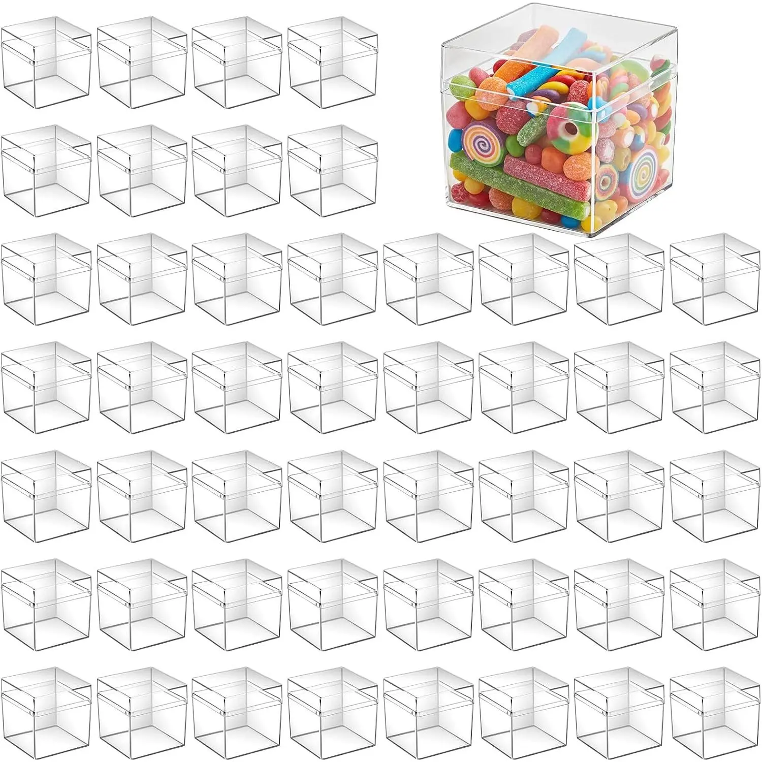 48 count Clear  Box 2 x 2 x 2 Inch Mini  Box with Lid, Small  Square Candy Boxes Stackable Cube Storage Containers for Storage Candy  Earring  Small Item
