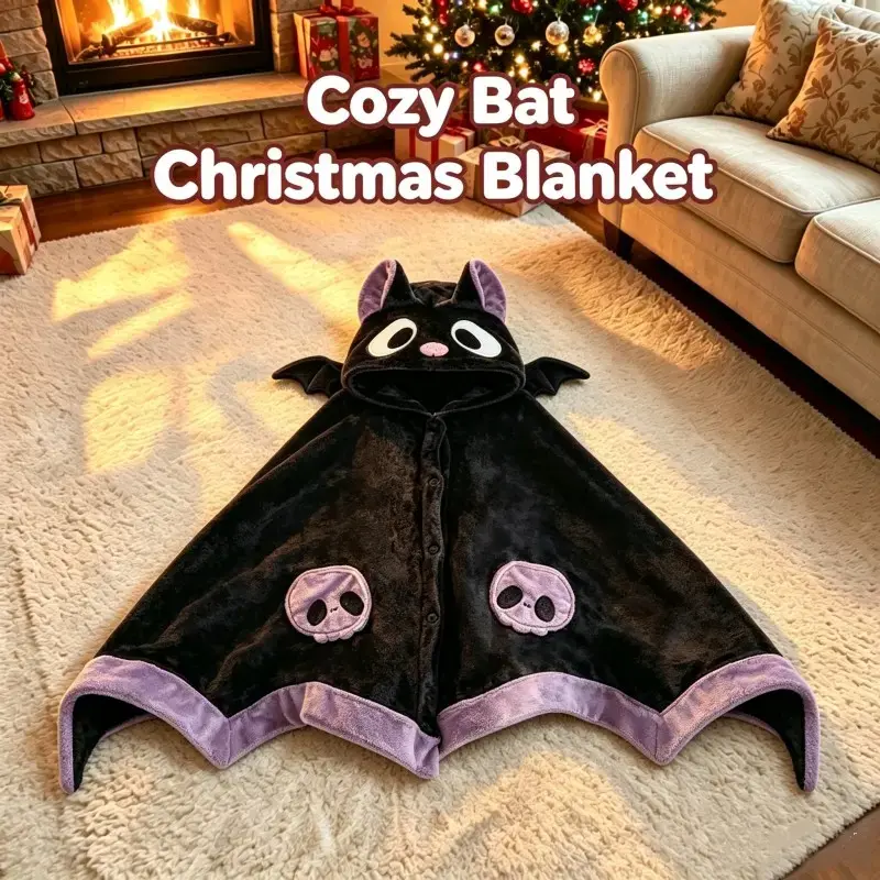 Wearable Bat Blanket Cape, Unisex Hooded Plush Wearable Blanket with Oversized Sleeves, Soft Cozy Thickened Cloak for Adults & Kids, Halloween Christmas Holiday Gift