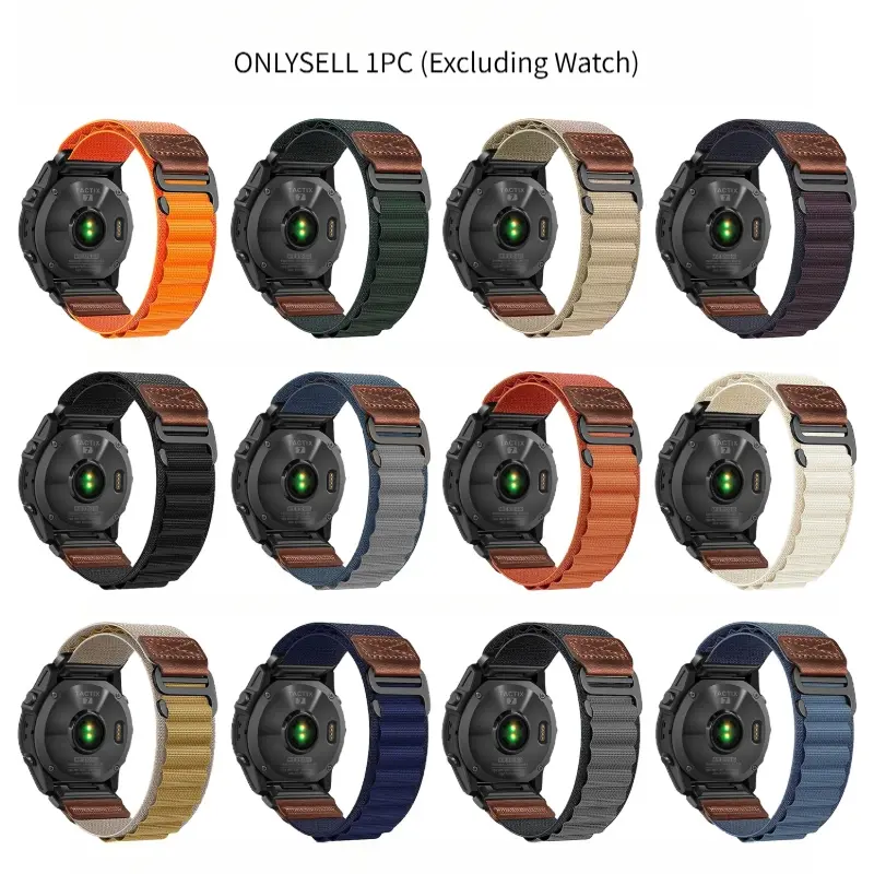 1pc Alpine Nylon Watch Band With Leather Tag Compatible With Garmin Fenix 8 7 7X 6 E, 20mm 22mm 26mm Universal Lug Width, Durable Breathable Adjustable Wrist Strap, Smartwatch Replacement Straps (Watch Not Included)
