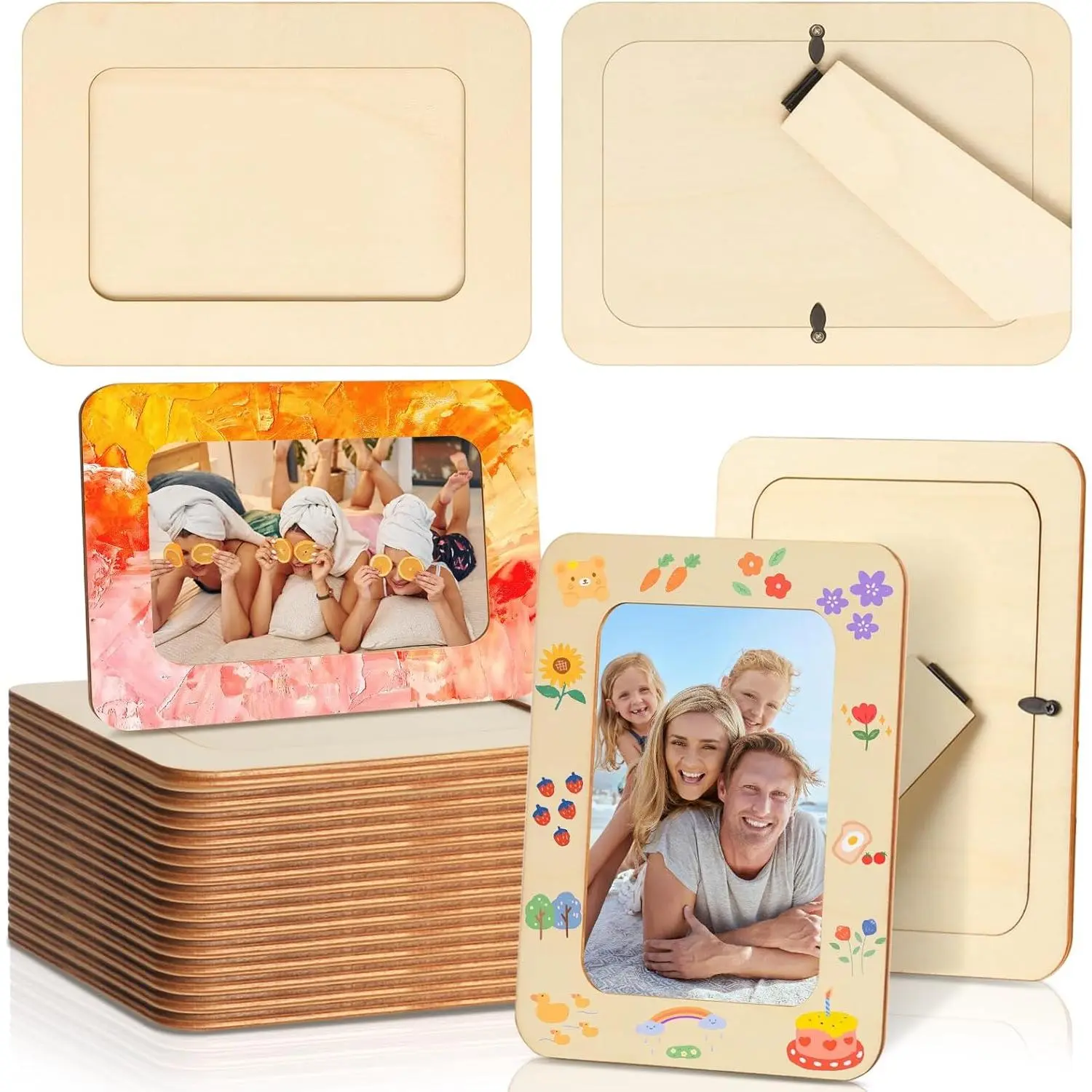 15 Pack Wooden Picture Frames for Crafts, Wooden Frames for 4 x 6 Photos, Unfinished  Frame for Valentine's Day  Birthday Art Projects, Father's Day, Mother's Day Decorate