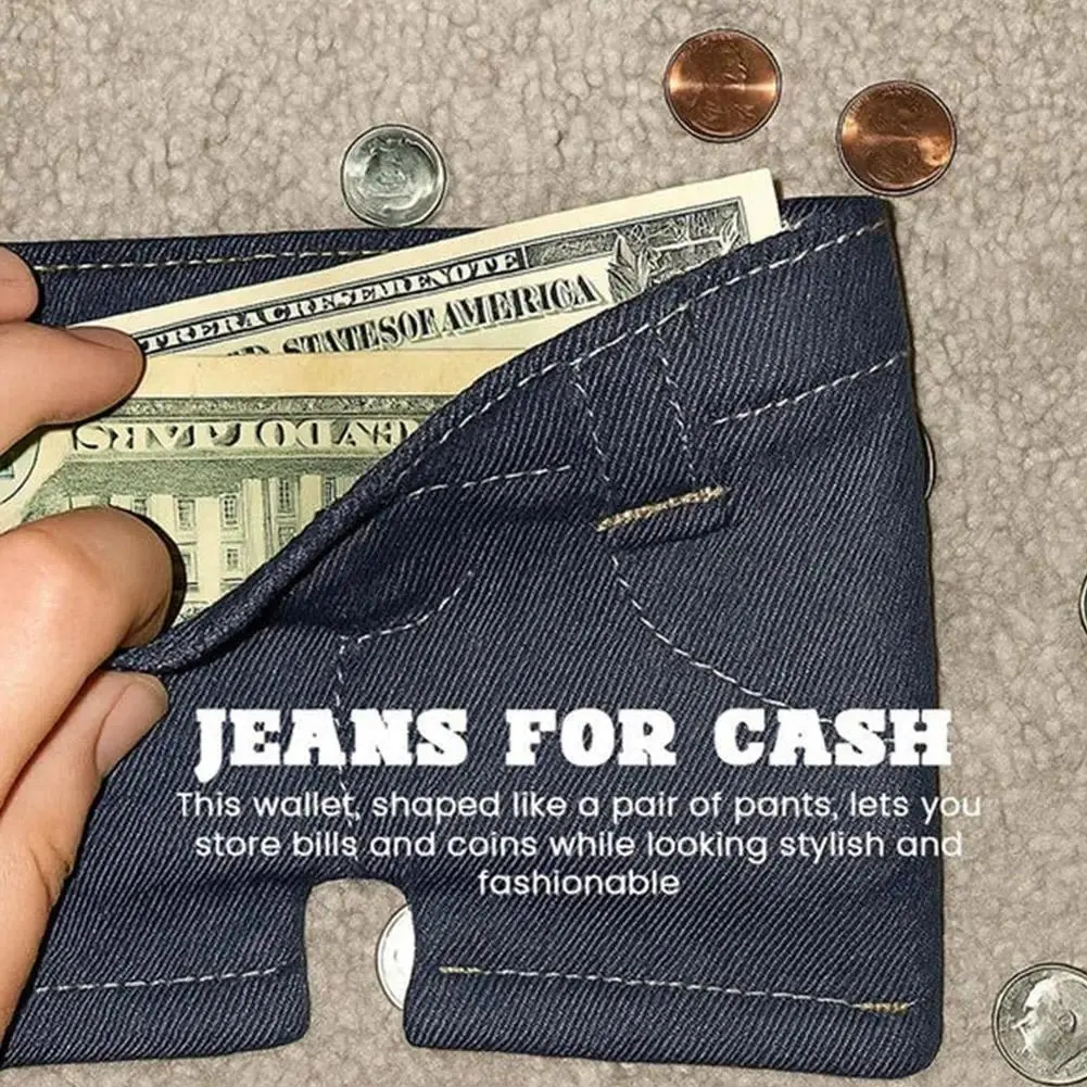 Pocket Pants Mini Jeans Wallet,Foldable Jeans Shaped Change Bag Card Holder Wallets Unique Mini Jeans Coin Purse Card Holder