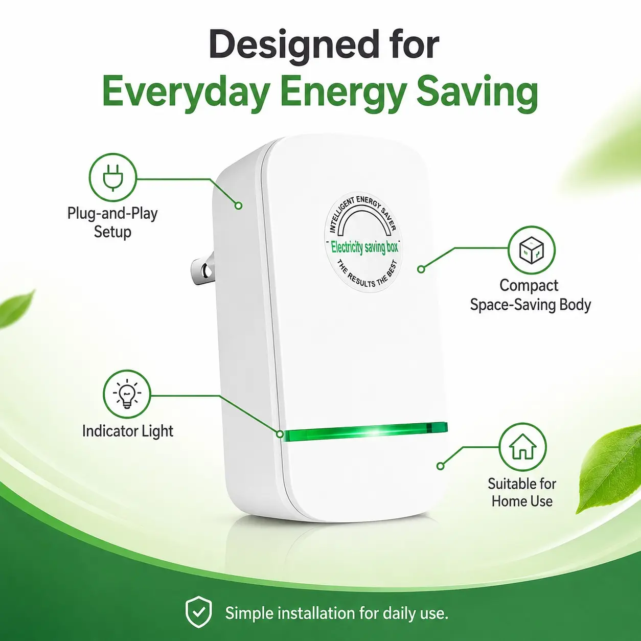 US Plug 28KW Power Factor Appliance, 90V-250V Electricity Saving Box with Surge Protector, Thermoregulation, Fire and Explosion-Proof, Leakage Protection, Easy to Use, Plug and Pla