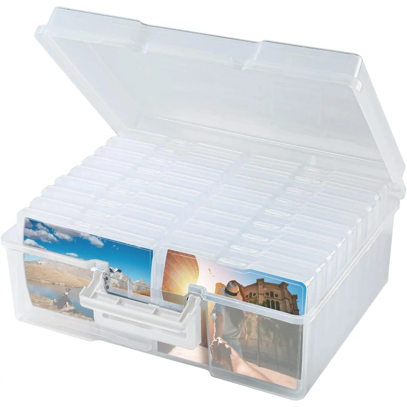 Photo Storage Box 5 x 7 Inches, 18 Inner Extra Large Photo Boxes with Dividers, Clear Acid-Free Photo Storage Containers with Handle, Photo Organizer Craft Keeper for Photo, Craft, Stamp