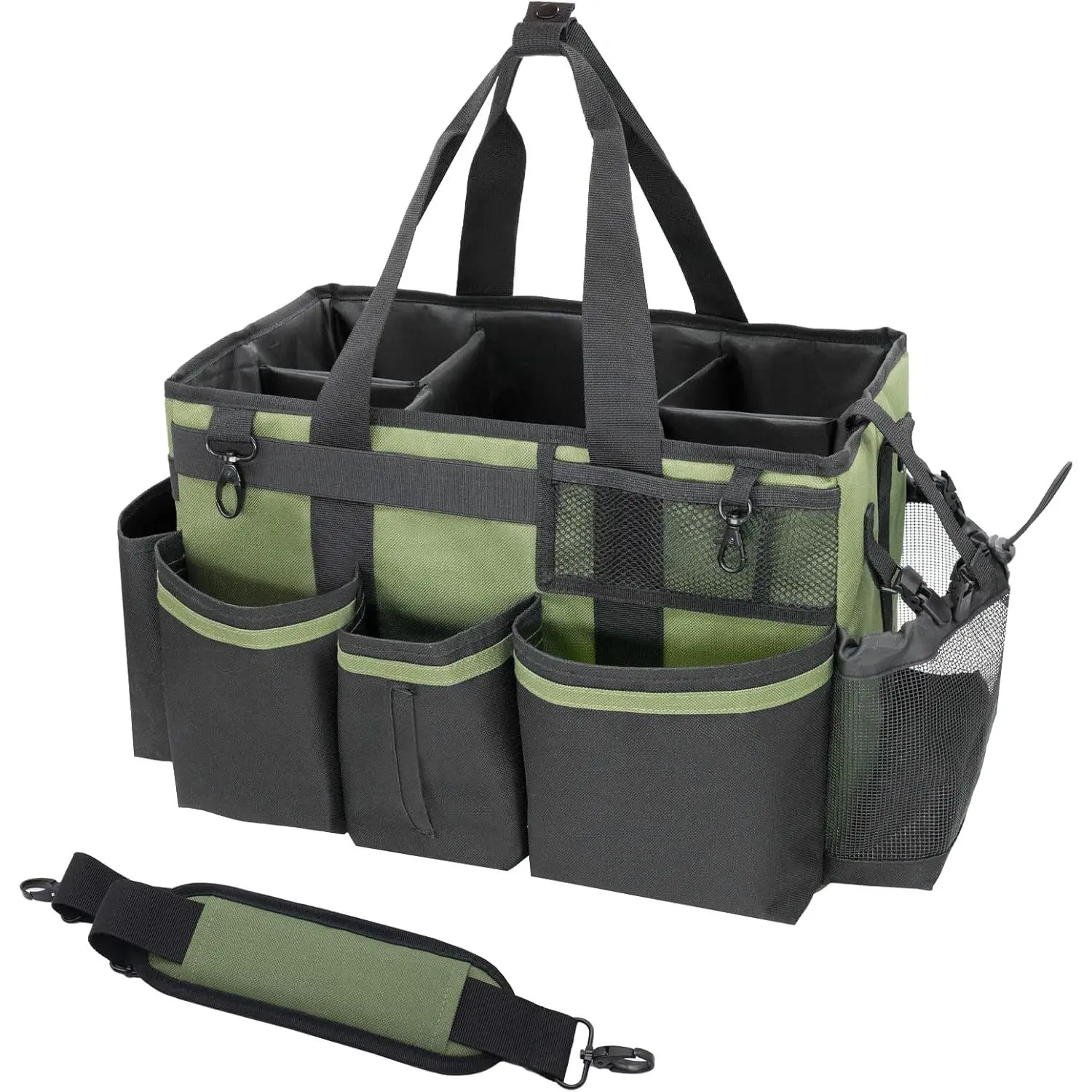 Wearable Cleaning Caddy Organizer with Handle & Shoulder Straps for Housekeepers, Under Sink & Car Cleaning Tool Organizer Bag with 4 Foldable Dividers (Green)