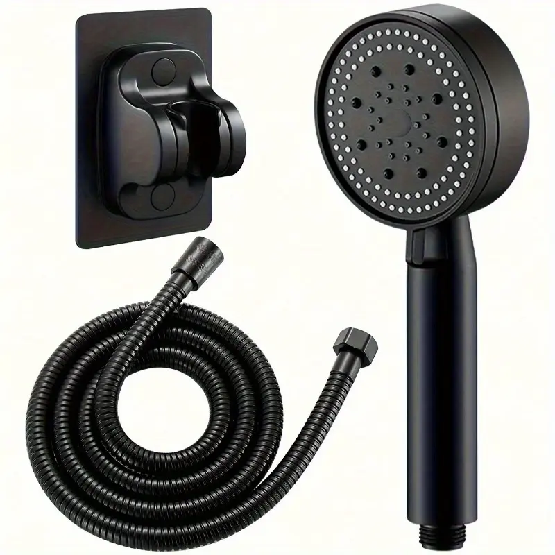 High-Pressure Handheld Shower Head With Bracket And Hose - 5 Adjustable Water Flow Modes, Round Plastic Bathroom Accessory, Shower Head, Adjustable Showerhead, Bathroom Shower Set